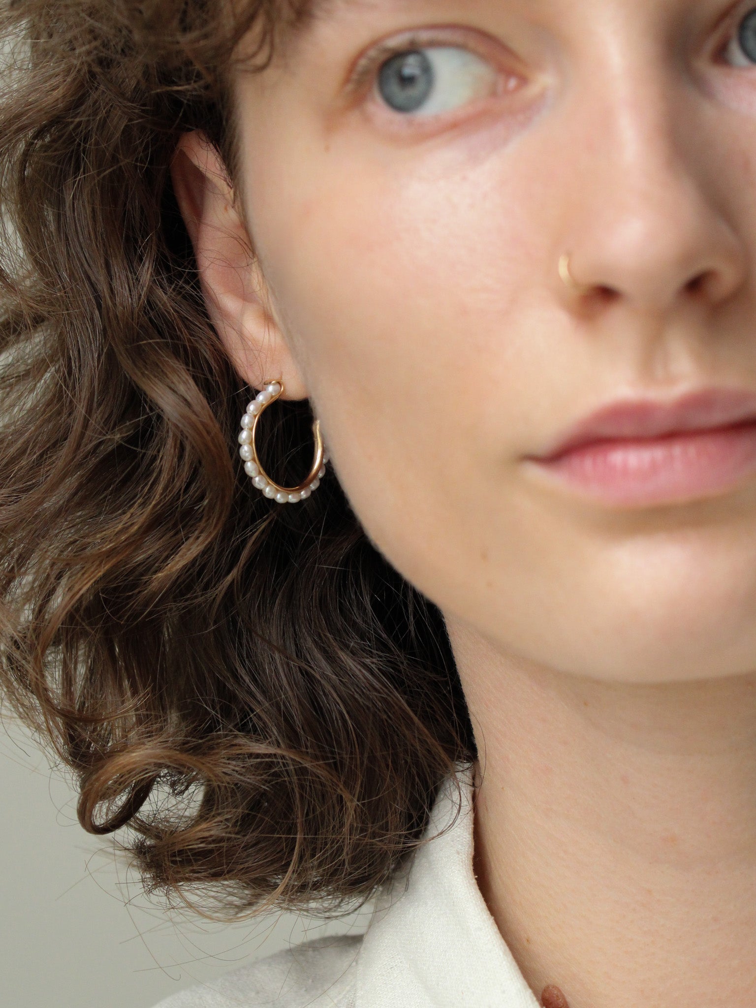 14k Seed Pearl Hoops