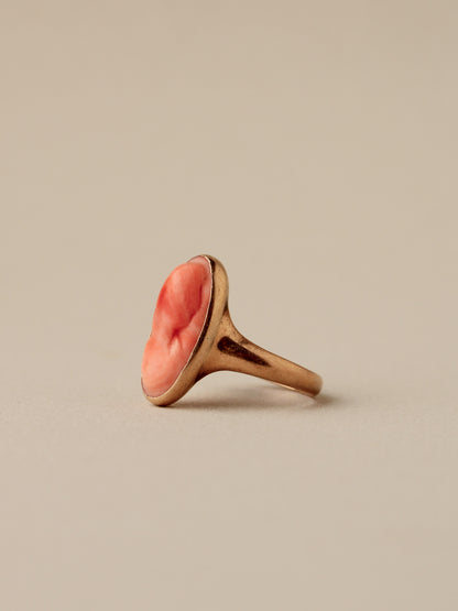 Coral Cameo Ring, 14k