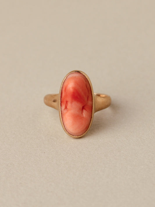 Coral Cameo Ring, 14k