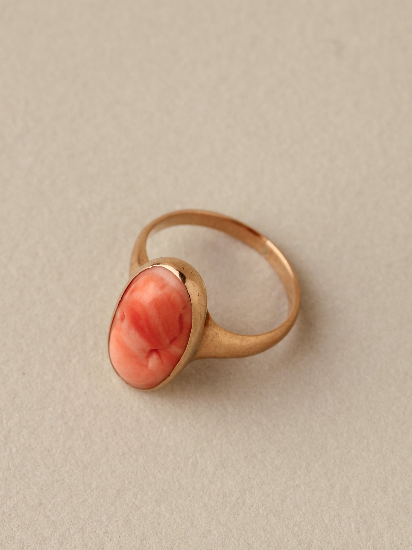 Coral Cameo Ring, 14k