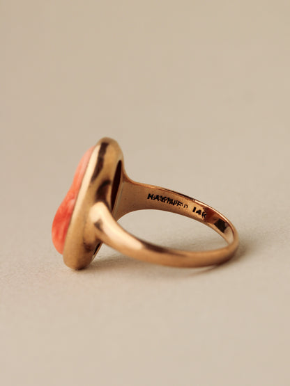 Coral Cameo Ring, 14k