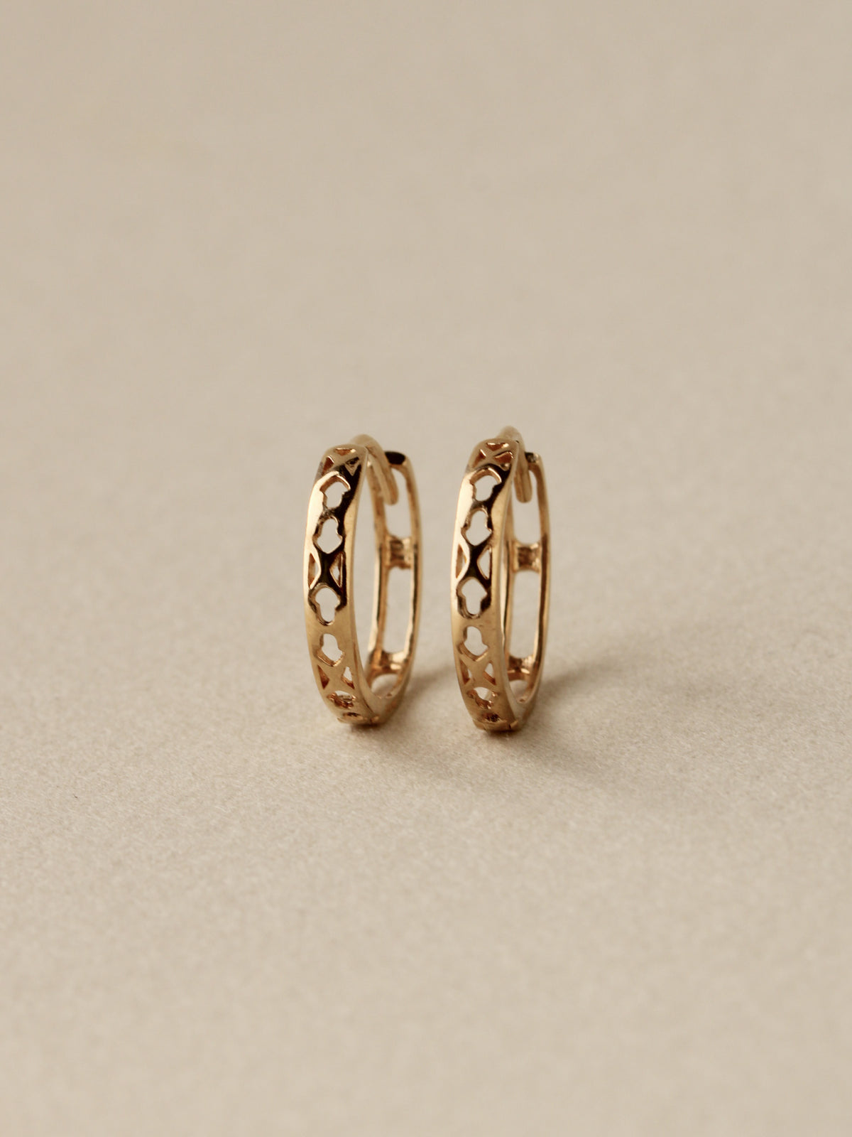 Lace Cutout Clicker Hoops, 14k