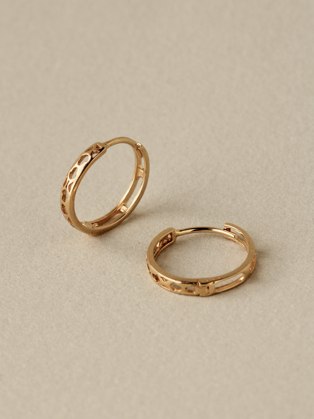 Lace Cutout Clicker Hoops, 14k