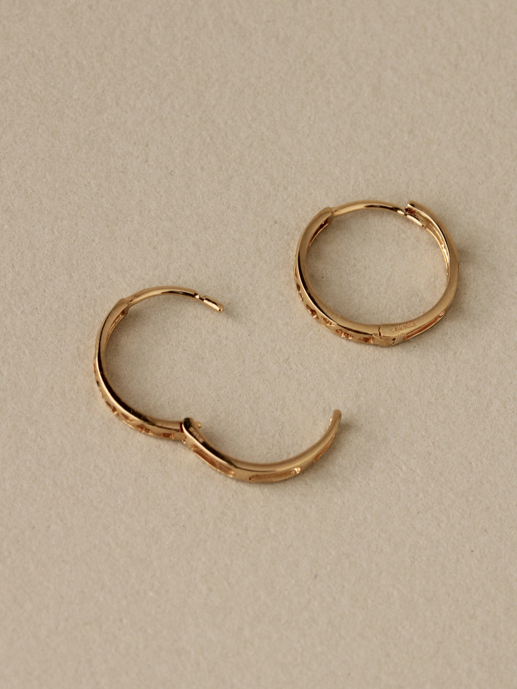 Lace Cutout Clicker Hoops, 14k