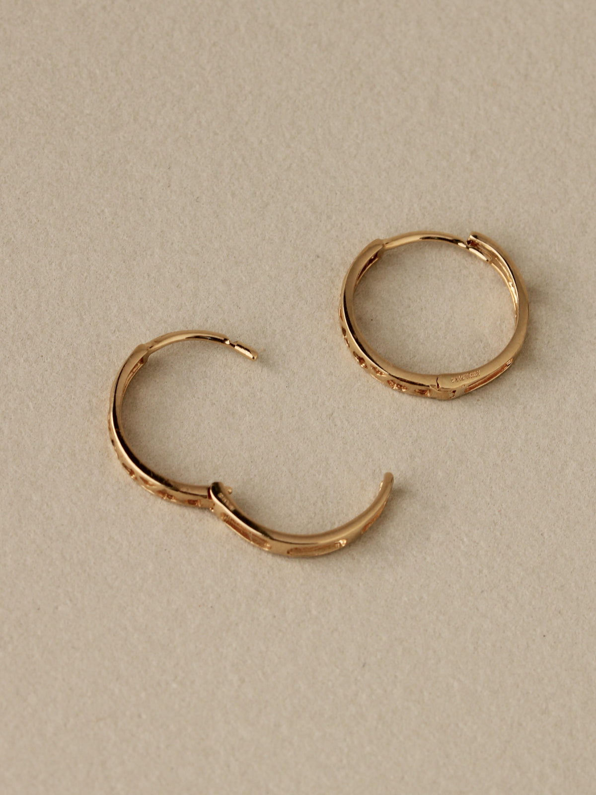 Lace Cutout Clicker Hoops, 14k