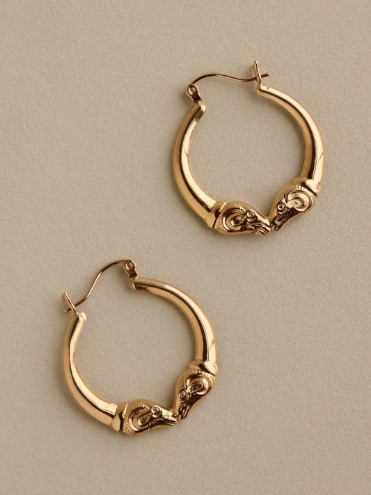 Rams Head Earrings, 14k