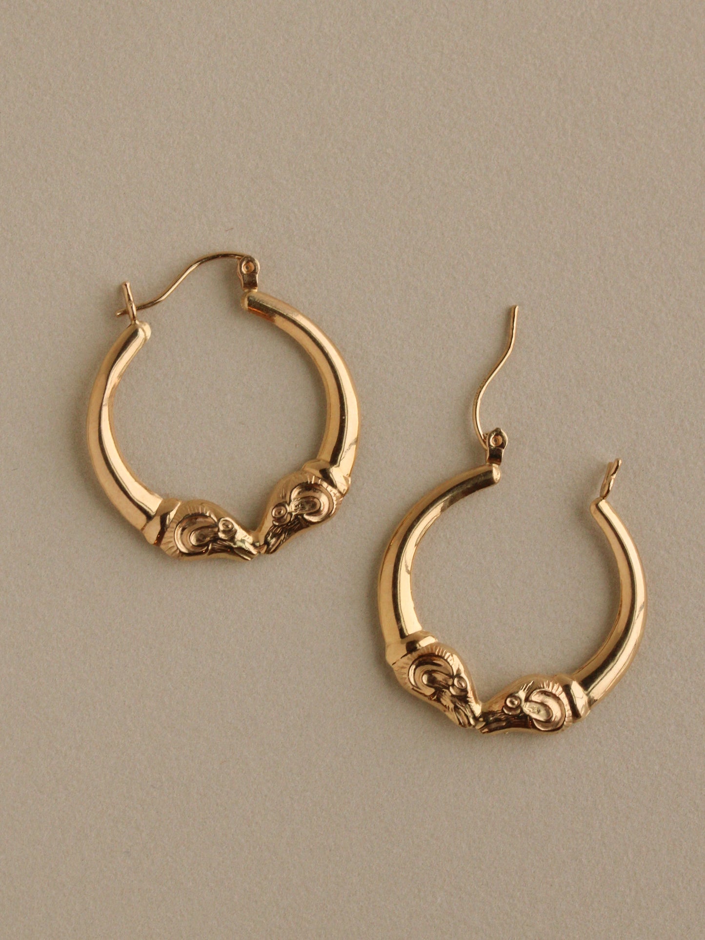 Rams Head Earrings, 14k