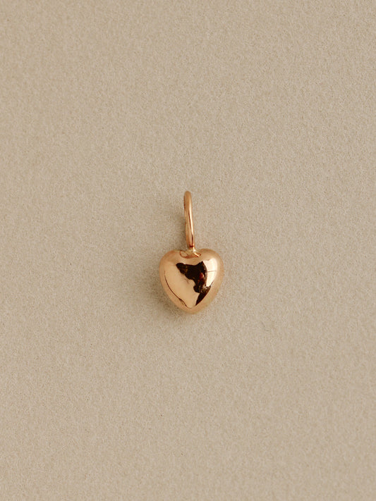 Tiny Puffy Heart Charm, 14k