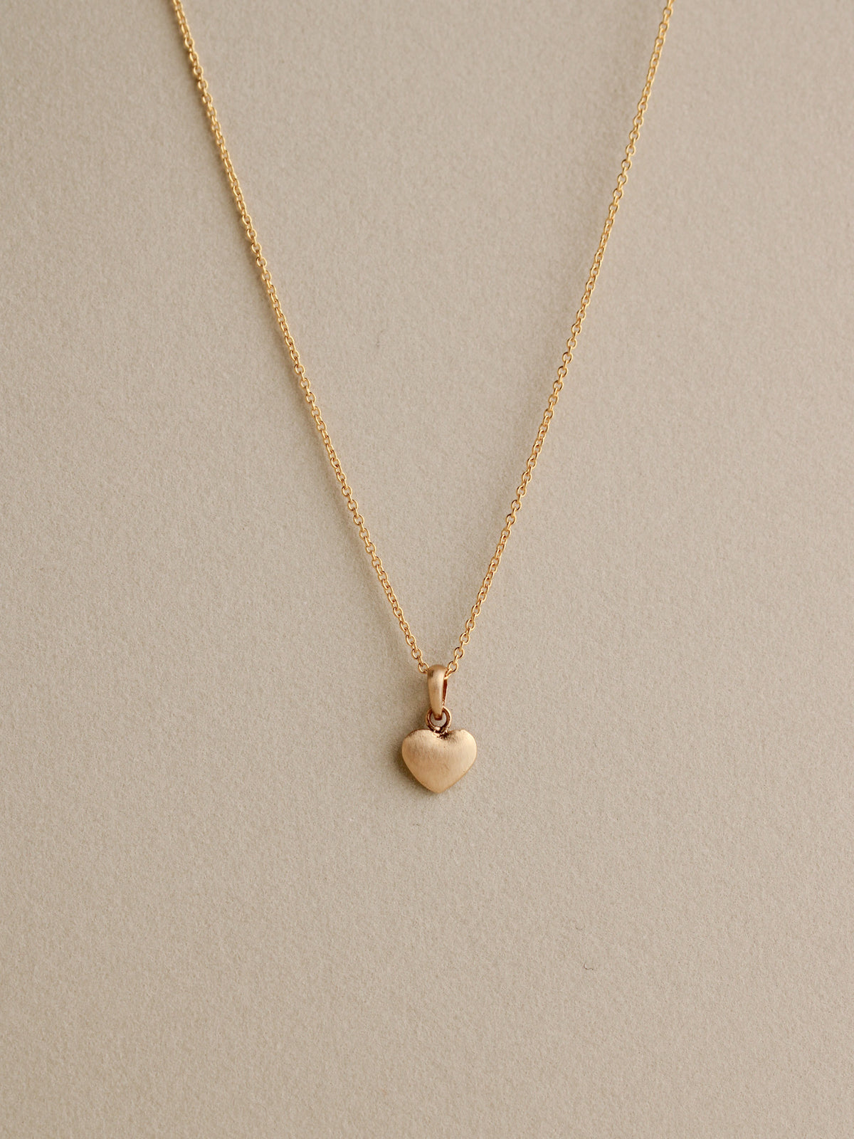 Tiny Brushed Heart Charm, 14k