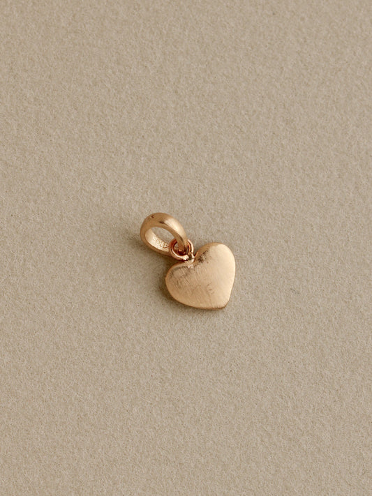 Tiny Brushed Heart Charm, 14k