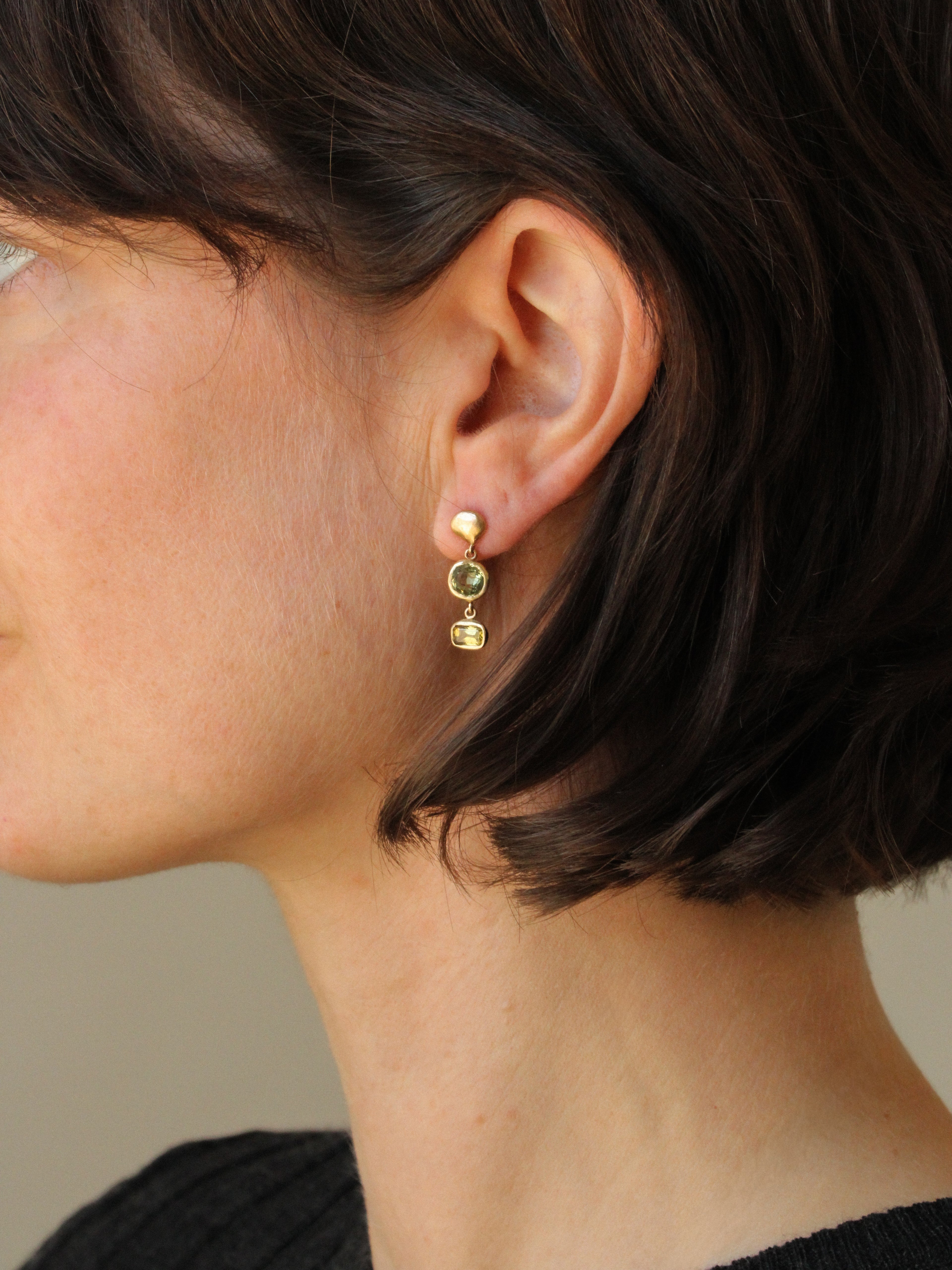 Pebble & Chrysoberyl Drop Studs