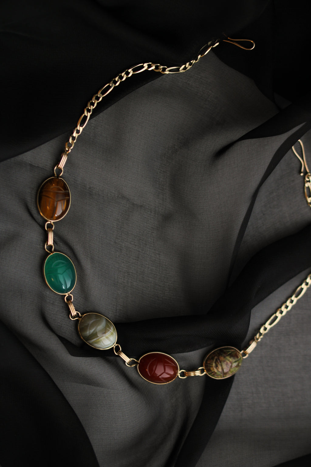 14k Heavy Stone Scarab Choker
