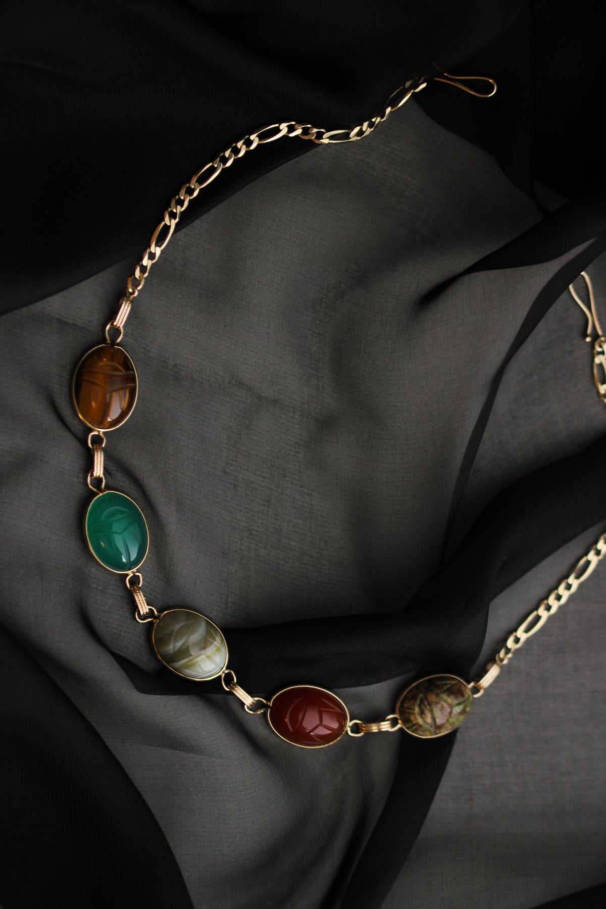14k Heavy Stone Scarab Choker