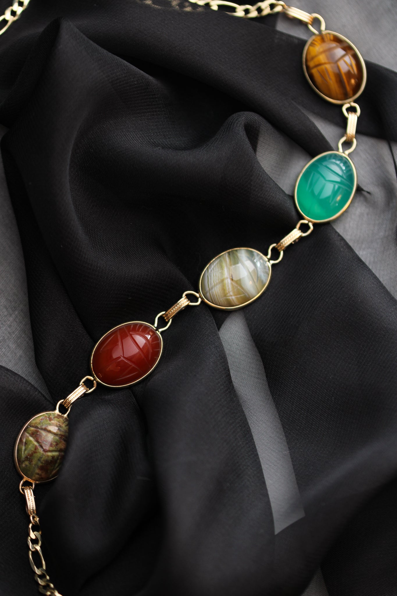 14k Heavy Stone Scarab Choker